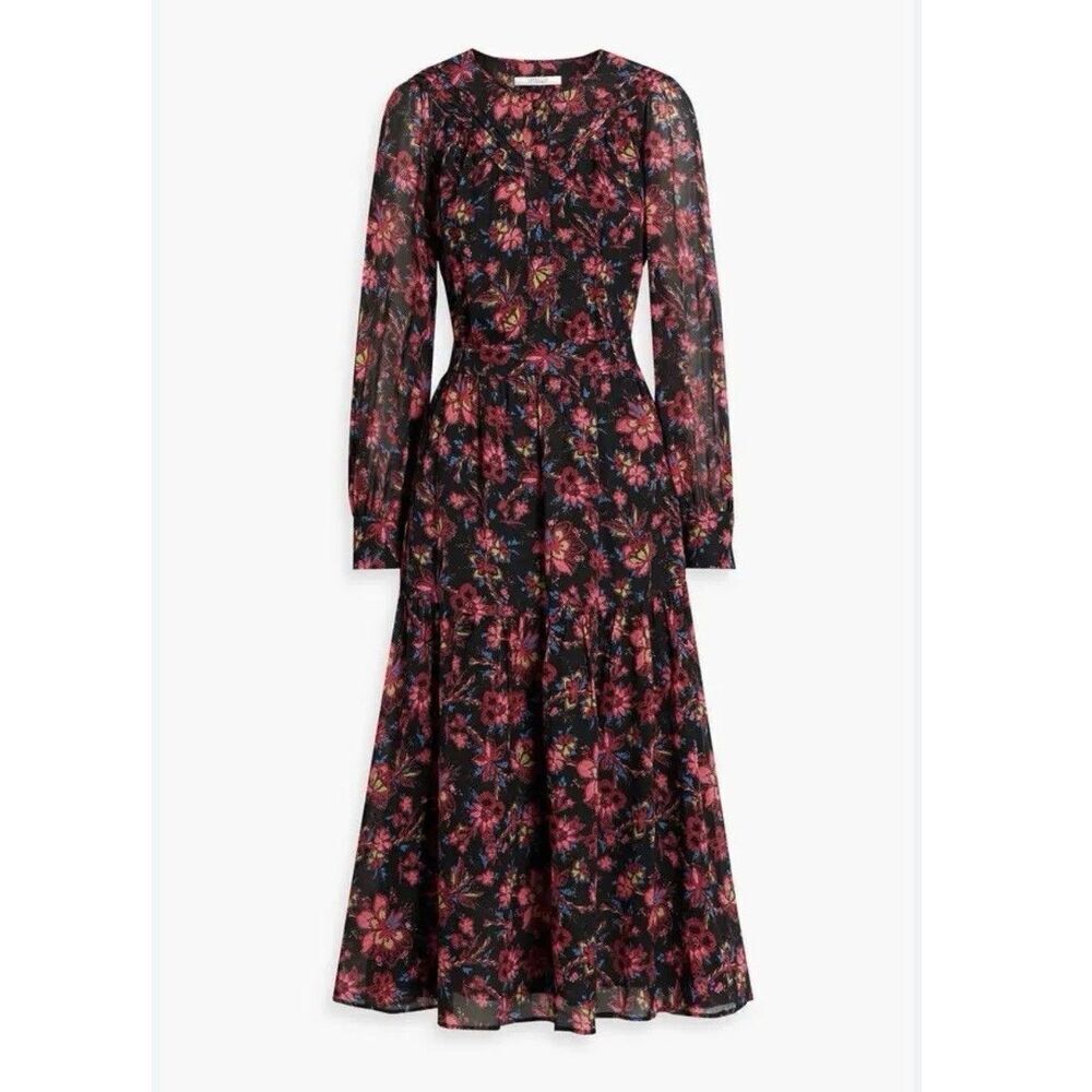Derek Lam 10 Crosby Tracy Floral Chiffon Midi Dress Size 10 Black Pink - Picture 6 of 13